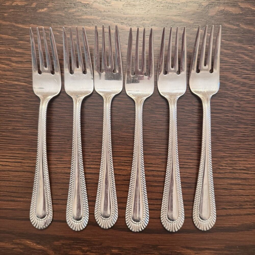 6 Wallace Wickham Stainless Full Bead Dinner Forks 8" Flatware Silverware